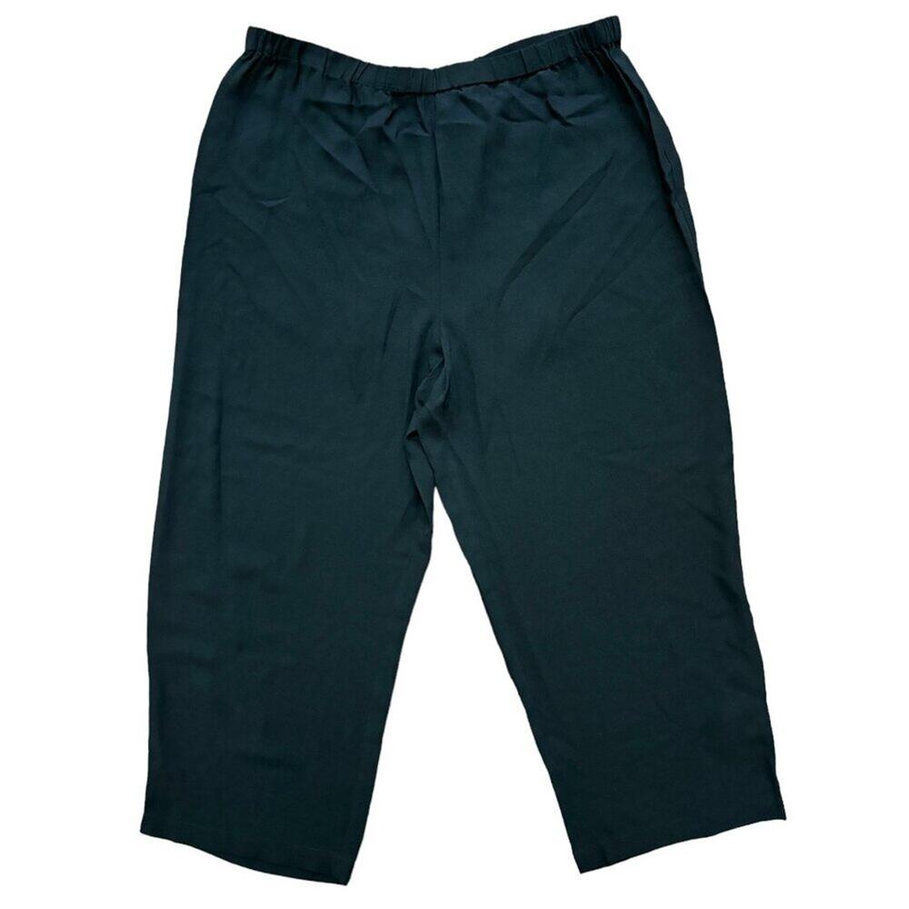 EILEEN FISHER 100% Silk Straight Leg Pull On Pants in Black  SZ L